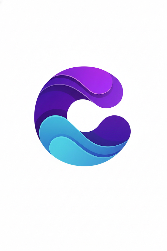 Clean logo — a layered purple and teal wave forming the letter C