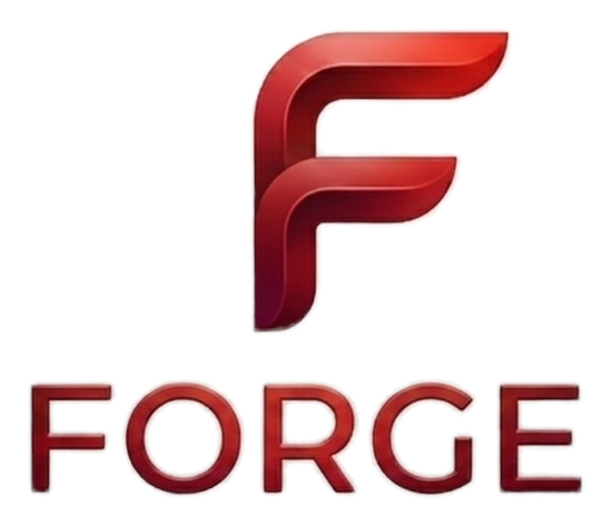 Forge logo — an embossed red letter F above the FORGE wordmark