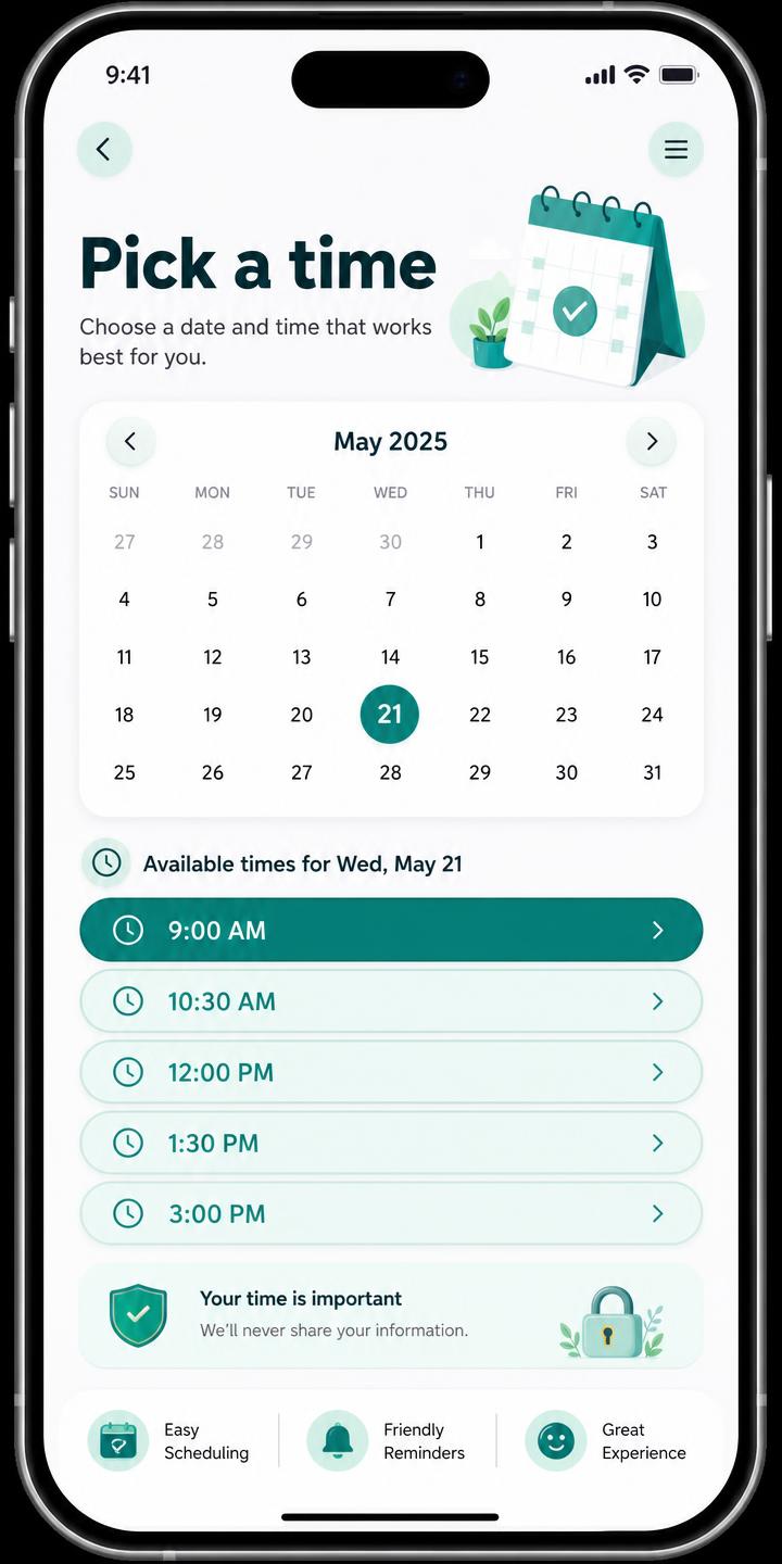 Scheduling and time slots — Booking and intake systems interface example