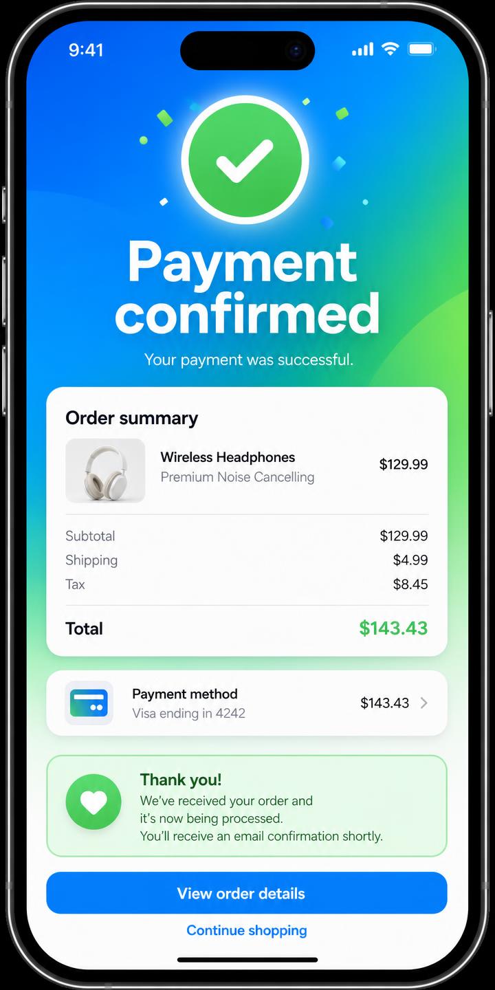Payment confirmation — Booking and intake systems interface example
