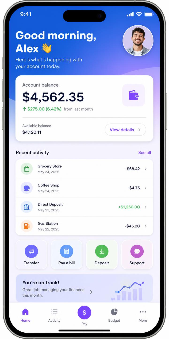 Account home — Customer-facing products interface example