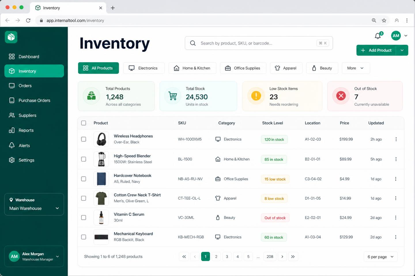 Inventory records — Internal tools interface example