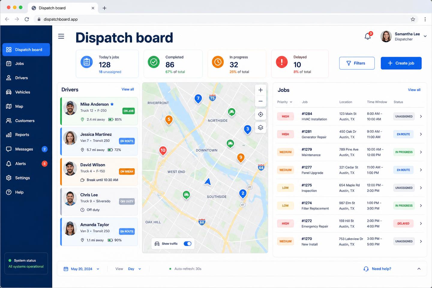 Dispatch board — Operational platforms interface example