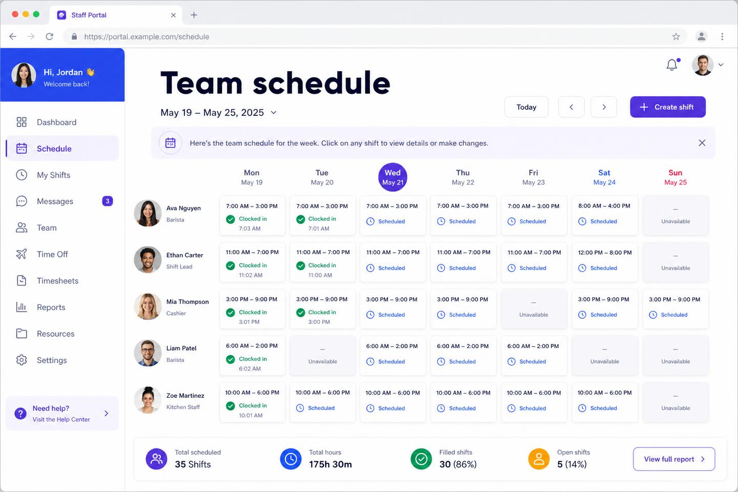 Staff portal — Operational platforms interface example